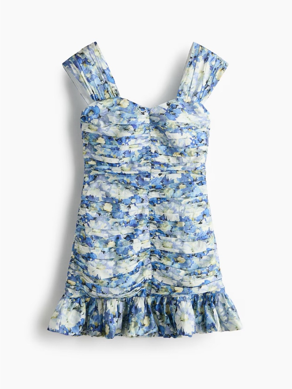 H&M Blue Floral Ruffle-Hem Mini Dress